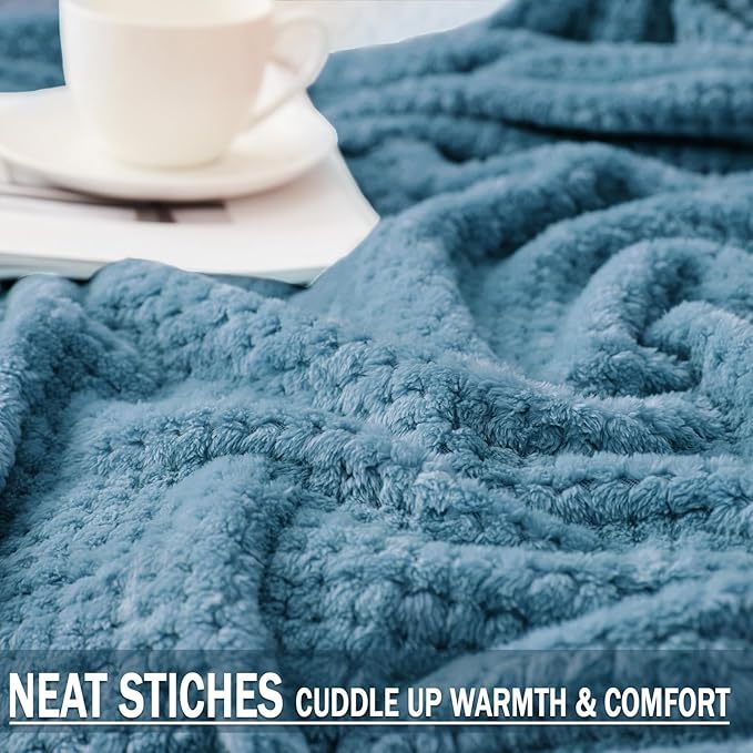 Exclusivo Mezcla Fleece Bed Blanket Twin Size, Super Soft and Warm Blankets for Couch, Sofa and Bed Waffle Textured, Cozy, Fuzzy and Lightweight (Slate Blue, 60x80 inches)