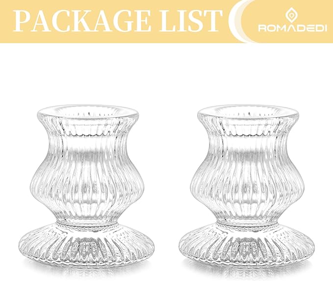 Romadedi Glass Candle Holder for Candlestick - 2 Pcs Clear Small Tapered Candle Holder Decor Wedding Table Centerpiece for Candle Sticks Christmas Party Living Room Dinner Advent