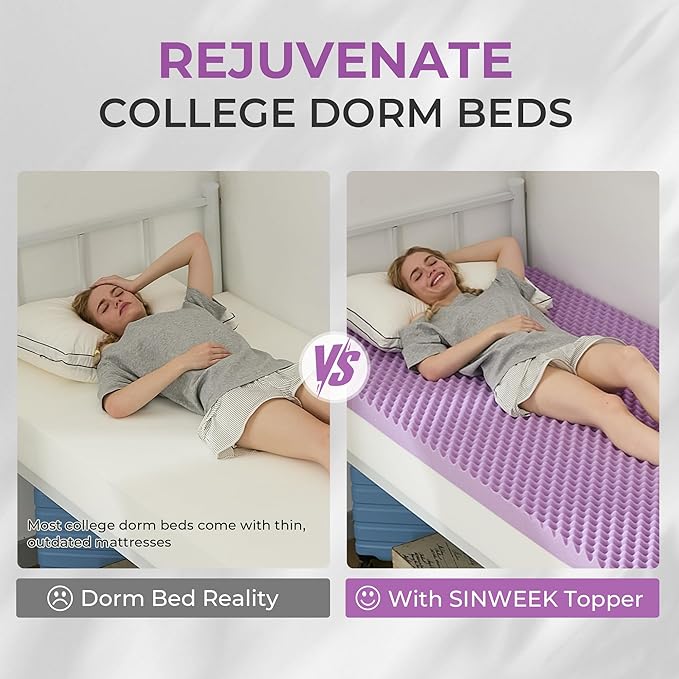 SINWEEK 2 Inch Egg Crate Memory Foam Mattress Topper Twin XL, Twin Extra Long Mattress Pads for College Dorm Single Bed, Pressure Relieve CertiPUR-US Certified,39x80 Inches