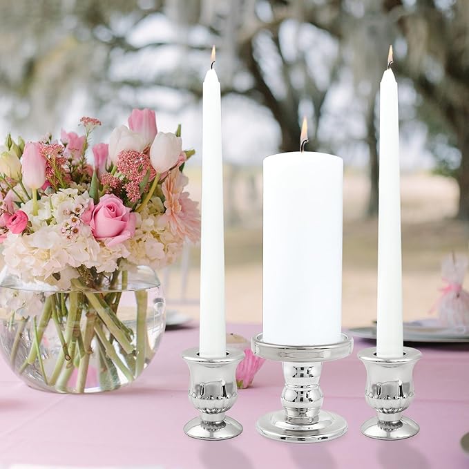 Silver Unity Candle Holder - Glass Candle Holders for Pillar Candles Taper Candles, Glass Candlestick Holders Set of 3, Clear Glass Candlestick Holder for Wedding Table Dinning Church Centerpiece