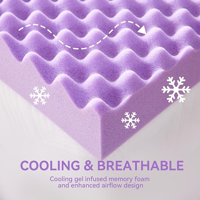SINWEEK 2 Inch Egg Crate Cooling Gel Memory Foam Mattress Topper Full Size, Soft Mattress Pad for Back Pain Relief, Bed Topper, CertiPUR-US Certified