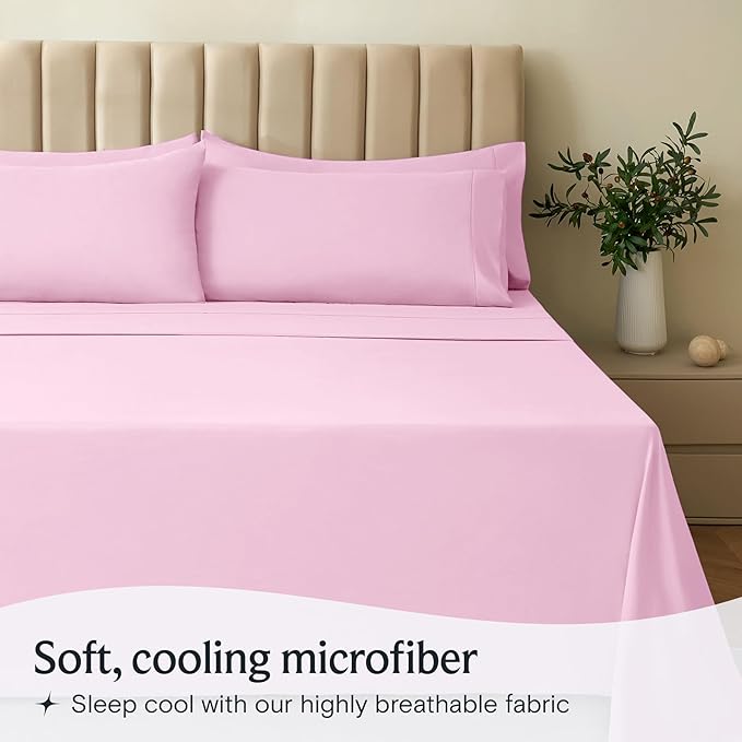 LuxClub 3 PC Sheet Set Bed Sheets Deep Pockets 16" Eco Friendly Wrinkle Free Cooling Machine Washable Hotel Bedding Silky Soft - Powder Pink Twin
