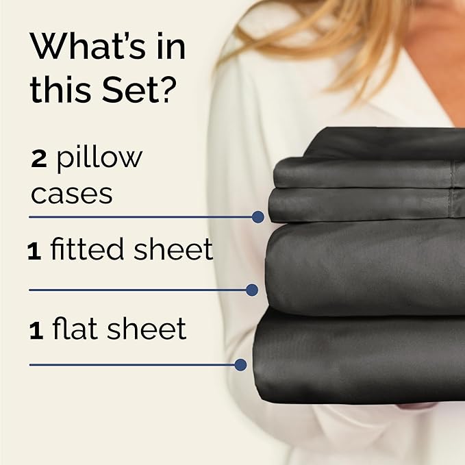 Twin 4 Piece Sheet Set - Comfy Breathable & Cooling - Ultra Soft Hotel Luxury Bedding Set w/ 8-16 Inch Deep Pockets - 1 Flat & 1 Fitted Sheet & 2 Pillowcases - Wrinkle Free and Easy Care - Charcoal
