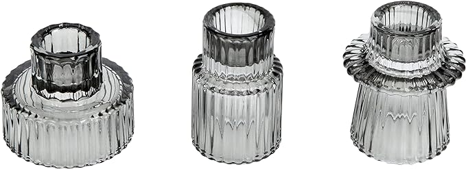 Vixdonos Taper Glass Candlestick Holders Tealight Candle Holders for Table Centerpieces, Wedding Decor and Dinner Party (3 Pcs, Gray)