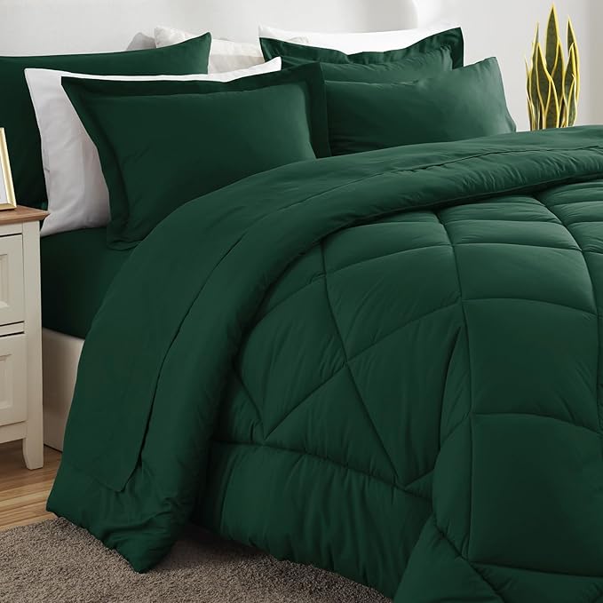 CozyLux King Size Comforter Set Emerald Green - 7 Pieces Bed in a Bag King, Luxury Soft Bed Set for All Seasons, Bedding Set with Down Alternative Comforter, Sheets, Pillowcases & Shams