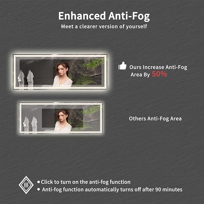 Bathroom Mirror with Lights, 96x36 Inch Gradient Front and Backlit Big Lighted Bathroom Mirror, 3 Colors Dimmable CRI>90 Double Lights, IP54 Enhanced Anti-Fog, Wall Mount LED Mirror