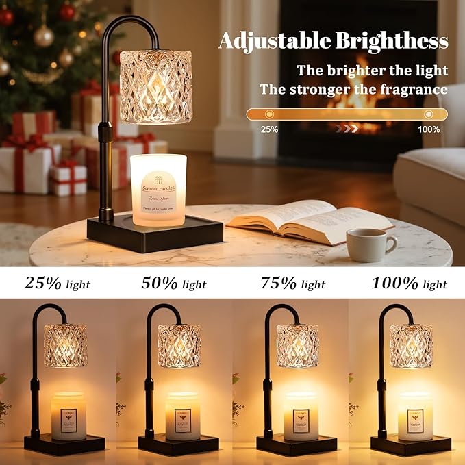 Black Candle Warmer Lamp with Timer -Dimmable Adjustable Height Wax Melt Warmer for Jar Candles,Vintage Home Decor with Elegant Clear Glass,Birthday Gifts for Women, Mom, Friend, Sister