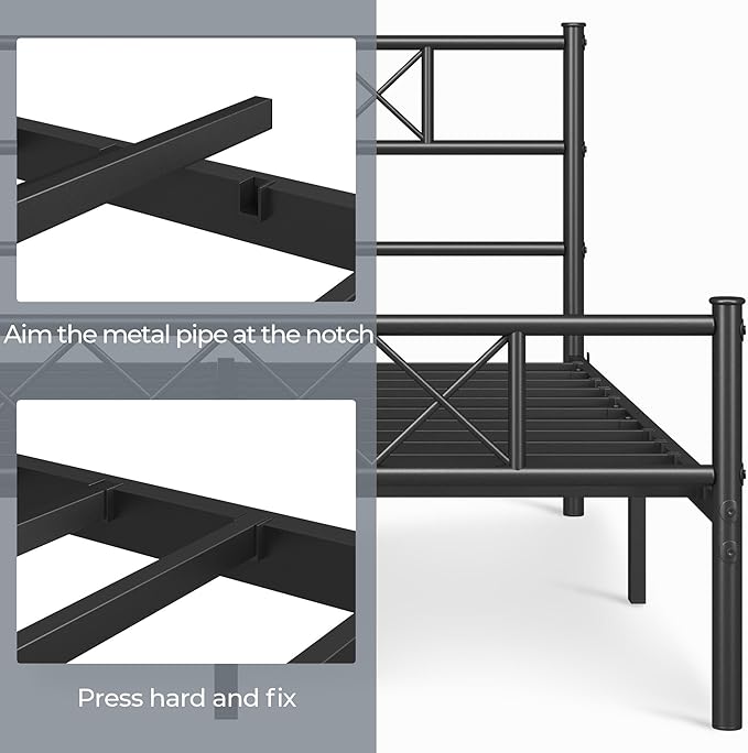 Yaheetech Full Size Metal Platform Bed Frame with Simple Headboard and Footboard, Mattress Foundation for Under Bed Storage, Steel Slat Support, No Box Spring Needed, Easy Assembly, Black