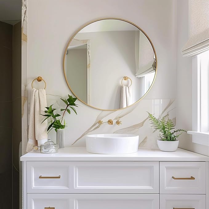 Gold Circle Mirror, Round Mirror 20 inch, Gold Mirror Metal Frame, Round Wall Mirrors for Bathroom, Bedroom, Living Room, Entryway.