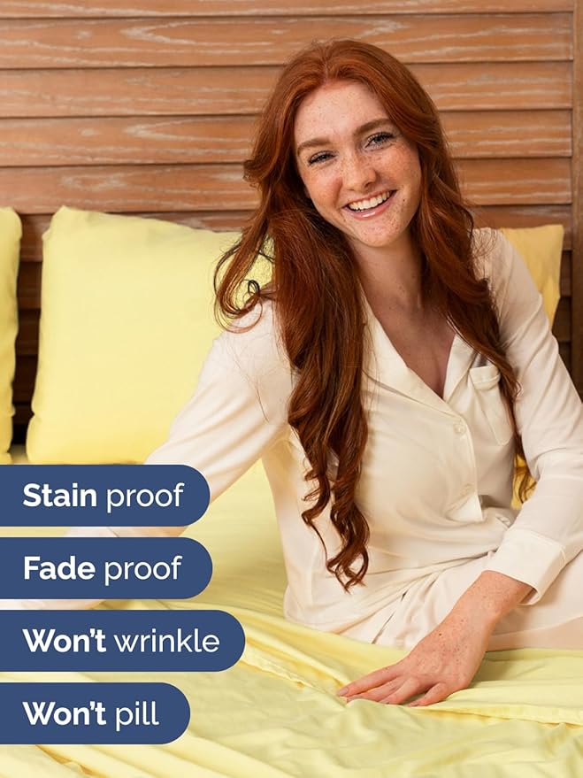 Extra Deep Full Sheet Set - 6 Piece Breathable and Cooling Sheets - Hotel Luxury Bed Sheets Set - Easy & Secure Fit - Soft, Wrinkle Free and Comfy Sheets Set - Yellow Sheet Set with Extra Deep Pockets