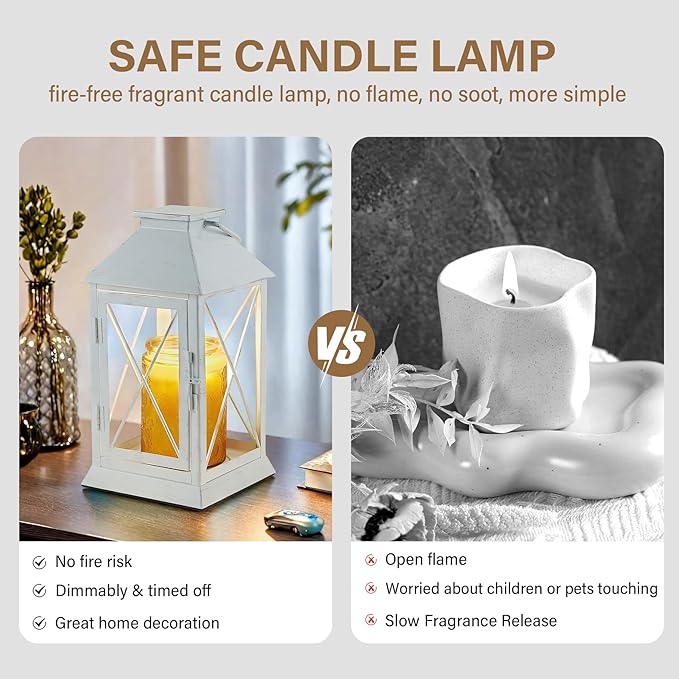 Candle Warmer Lamp with Timer,Cande Warmer Lantern for Jar Candle,Dimmable Candle Lamp Warmer Farmhouse Heat Lamp with 2 Bulbs,Auto Shut Off & Adjustable Brightness-White