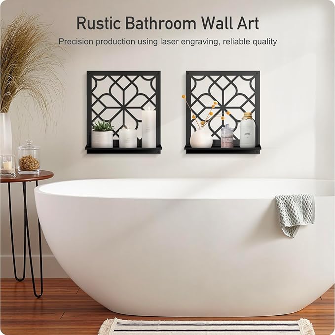 Black Metal Wall Candle Holder Set of 2, Minimalist Rustic Aesthetics Wall Art Decor for Living Room Bedroom Bathroom (11.8 x 13 in)