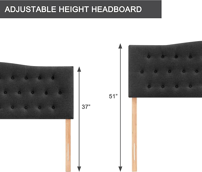 Tufted Upholstered Headboard Twin Size, Sturdy and Durable Solid Wood Twin XL headboard, Fabric Headboard Adjustable Height from 37” to 51”, Modern Button Diamond Design Head Board, Black