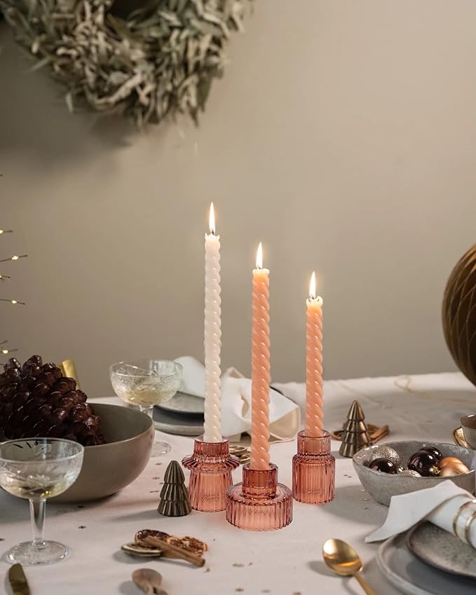 Vixdonos Glass Candlestick Holders Tealight Candle Holders for Table Centerpieces, Wedding Decor and Dinner Party (3 Pcs, Reddish Brown)
