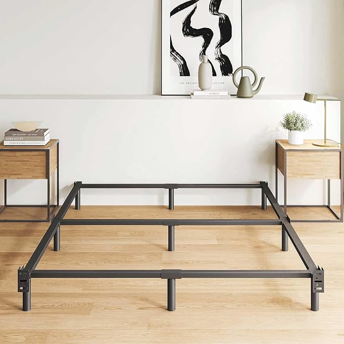 7 Inch Metal Bed Frame Queen Size, Compatible with Most Brand Box Spring Or Mattress, 9-Leg Support Bed Base, Headboard Attachable, Noise-Free, Easy Assembly, Black