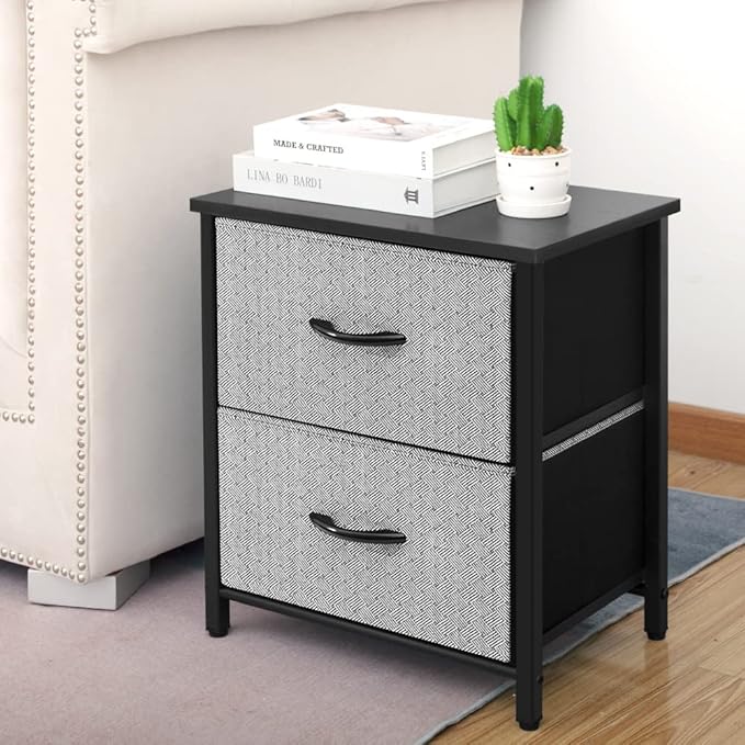 AZL1 Life Concept Storage Dresser Furniture Organizer Unit with 2 Drawers for Bedroom, Hallway, Entryway and Closets, Grey with Black, 17.7x19.7x11.8 inches