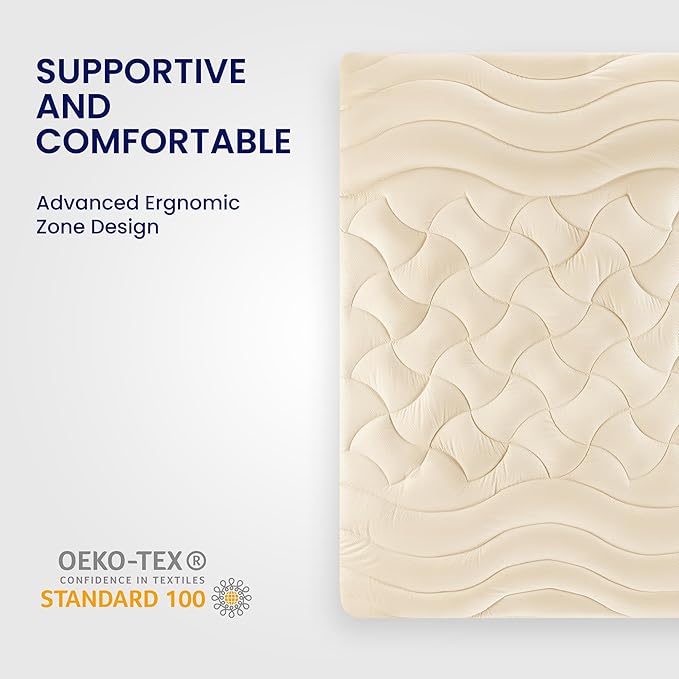 SLEEP ZONE Cooling Mattress Topper California King, Premium Zoned Cool Mattress Pad Cover, Padded Mattress Protector Breathable Washable, Deep Pocket 8-21" (Beige, Cal King)