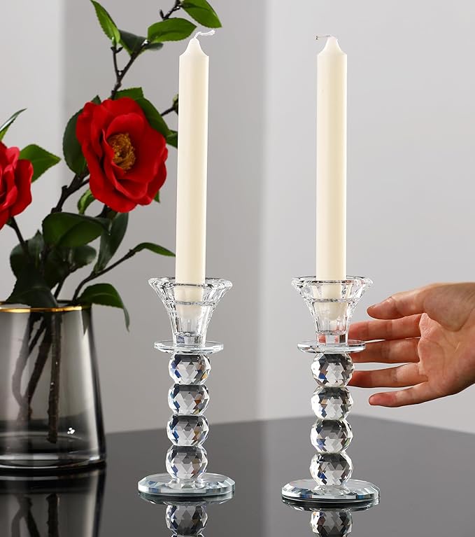 Crystal Candle Holder Set, 2 Pcs Taper Glass Candlestick Holders, Unity Clear Candle Holders for Dinning, Party, Wedding, Birthday, Multi Pillar Candelabra Candle Holder Stand Decorative