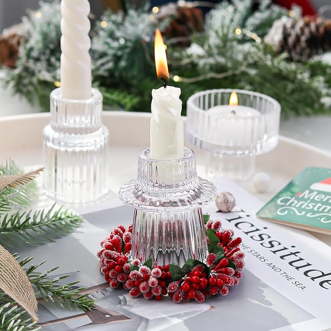 Ribbed Glass Candlestick Holders 6PCS Clear Candle Stick Holders for Tealight Taper Candles Dining Table Centerpieces Holiday Decoration