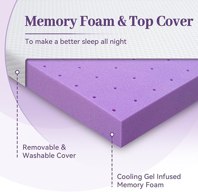 SINWEEK 3 Inch Gel Memory Foam Mattress Topper Twin XL Size for College Dorm, Ventilated High Density Pad for Back Pain, Bed Topper with Removable Soft Cover, CertiPUR-US Certified