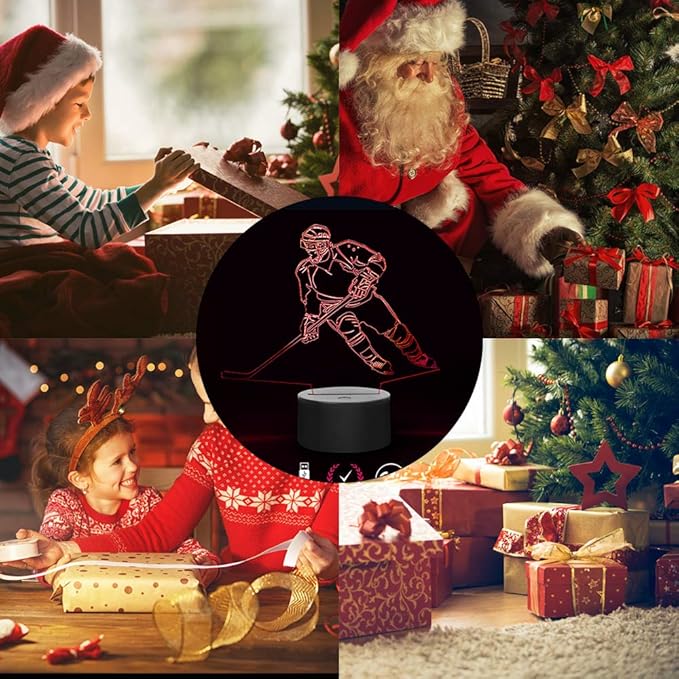 Hockey Player 3D Lamp Night Lights for Kids 7 LED Color Changing Touch Table Desk Lamps Lighting Cool Toys Gifts Birthday Xmas Decoration for Sports Hockey Fan