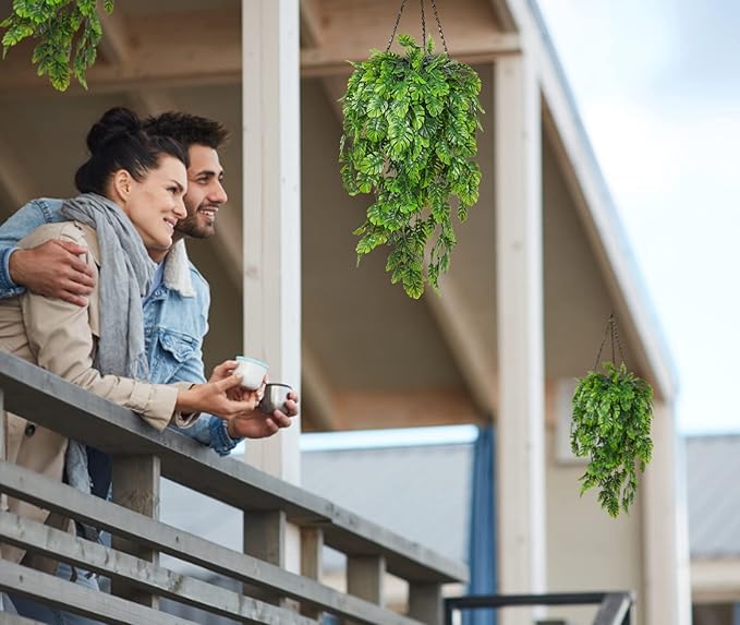 RECUTMS Artificial Hanging Plants 4Pcs, Fake Monstera Leaves Ivy Vine Faux Greenery UV Resistant Tropical Palm Leaf Swag Plant for Garden Home Jungle Hawaiian Luau Party Outdoor Indoor Spring Décor