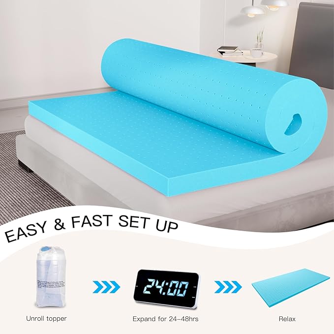 Airensky 3 Inch Memory Foam Mattress Topper, Cooling Gel Infused High Density King (76"x80") Topper with Removable Skin-Friendly Cover, Bed Topper for Pressure Relief Back Pain, CertiPUR-US Certified
