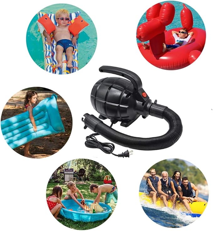 BOMPOW Electric Air Pump for Inflatables, AC (110V), 600W, 20L/min, Black, 4 Detachable Nozzles, Inflator/Deflator, Queen/King Size Air Mattress, Pool Toys, Boat, Raft