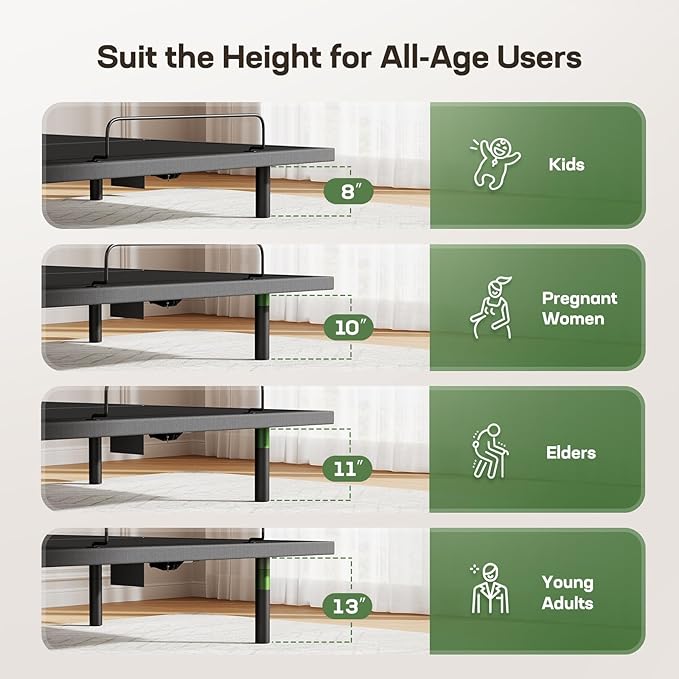 Marsail MS01 Split King Adjustable Bed Base, 4 Ports USB A&C Adjustable Bed Frame with Under-Bed Nightlight, 3 Minutes Fast Assembly, Wireless Remote Control Adjustable Bed with 4 Height Options