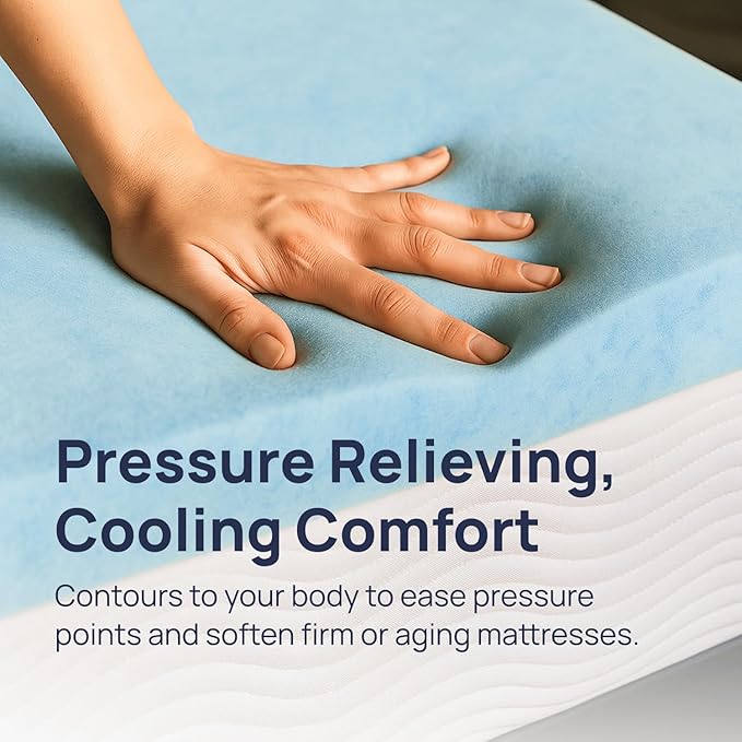 Sure2Sleep Gel Swirl Memory Foam Mattress Topper - 3 Inch, Pressure Relieving, Cooling Comfort - Made in The USA & CertiPUR-US Certified - Softens Firm Beds and Extends Mattress Life - King Size