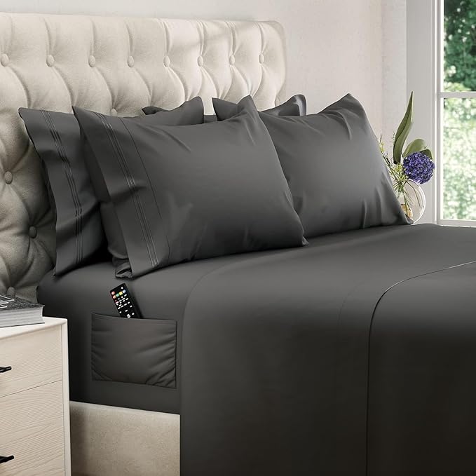 DREAMCARE Full Size Sheet Set – 6 pcs Cooling Bed Sheets – up to 21” Deep Sheets Full Size Bed Set – 2500 Supreme Collection – Extra Soft 100% Brushed Microfiber Hotel Luxury with Side Pocket – Gray