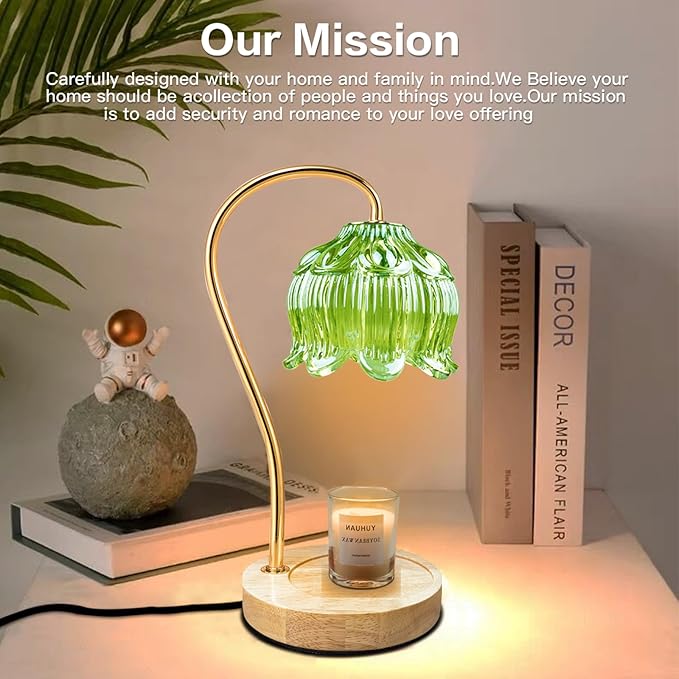 Dimmable Flower Candle Warmer Lamp, Green Candle Warmer with Timer & 4Bulbs, Birthdays Chirstmas Gifts for Women Mom, Unique Home Decor for Bedroom Fits All Jar Candle