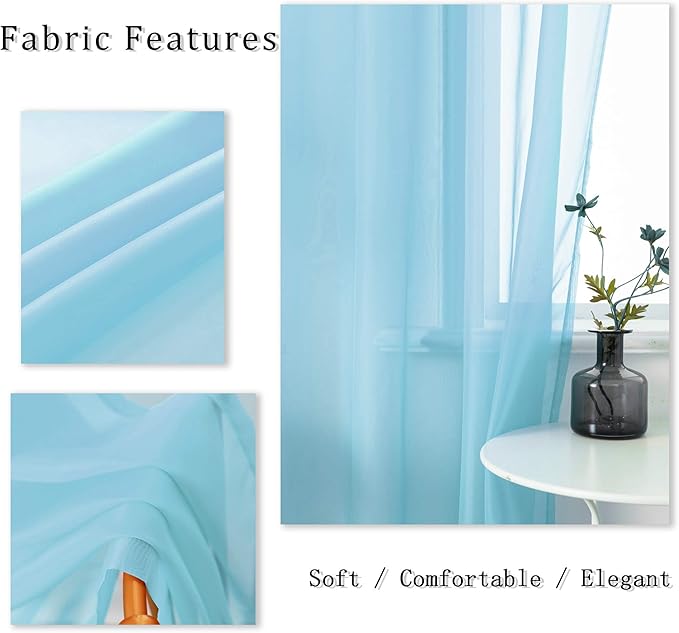 DUALIFE Sky Blue Voile Sheer Curtains Grommet,Look Semi Natural Light Flow Sheer Drapes,Elegant Solid Color Touch Soft Drapes, 52X72 Inch for Living Room Bedroom,Set of 2 Panels Baby Blue