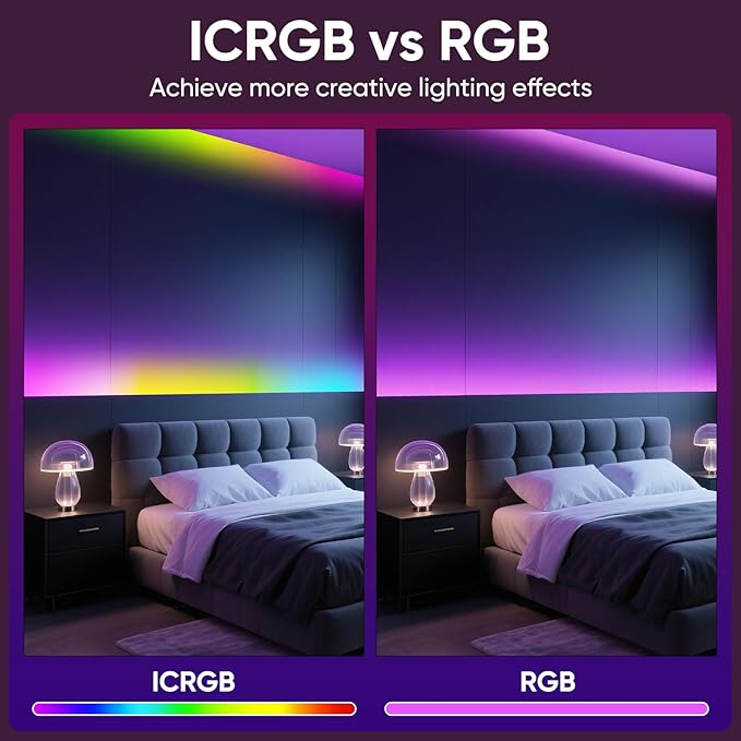 Led Lights for Bedroom IC+RGB Music Sync Color Changing Led Strip Lights with Remote App Control Led Strip, Led Lights for Room Home Kitchen Decor Party (166FT)