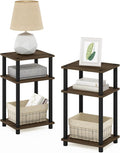 Furinno JUST Night Stand Set of 2, 3-Tier Turn-N-Tube Nightstand, Toolless Bedside Tables, End Table, Side Table with Open Storage for Bedroom, Living Room, Bathroom, Columbia Walnut