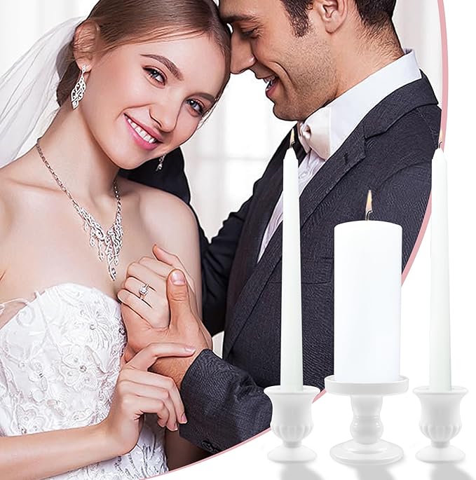 White Unity Candle Holder - Glass Candle Holders for Pillar Candles Taper Candles, Glass Candlestick Holders Set of 3, Decorative Clear Glass Candlestick Holder for Wedding Church Centerpiece