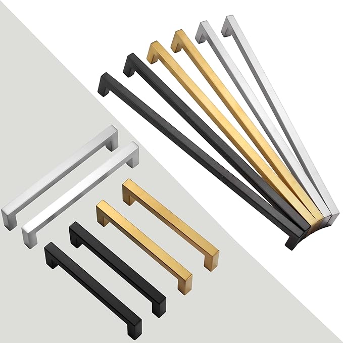 Cabinet Pulls Brushed Nickel Cabinet Handles Square Drawer Pulls, 5 Pack 7-1/2 Inch Stainless Steel Kitchen Door Cupboard Cabinet Handles, Cabinet Hardware Drawer Handles, 192mm Hole Centers