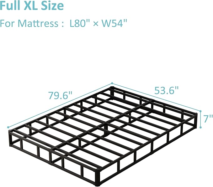 7 Inch Full XL Box Spring, Metal Boxspring Full XL Size with Fabric Cover, Heavy Duty Mattress Foundation, Noise-Free, Easy Assembly