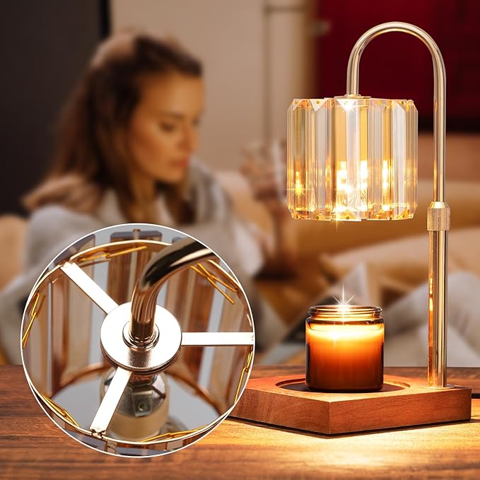 Candle Warmer Lamp with Timer, Dimmable Electric Candle Wamer Adjustable Height, Glass Modern Candle Melter Lamp, Amber, Gifts for Women Mom