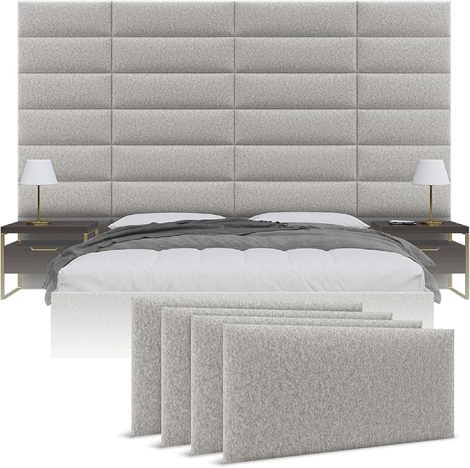 Vänt Upholstered Wall Panels - King/Cal King Size Wall Mounted Headboards - Faux Merino Wool Grey - Twin/King - Set of 4 Panels (Each Individual Panel 39"x11.5")