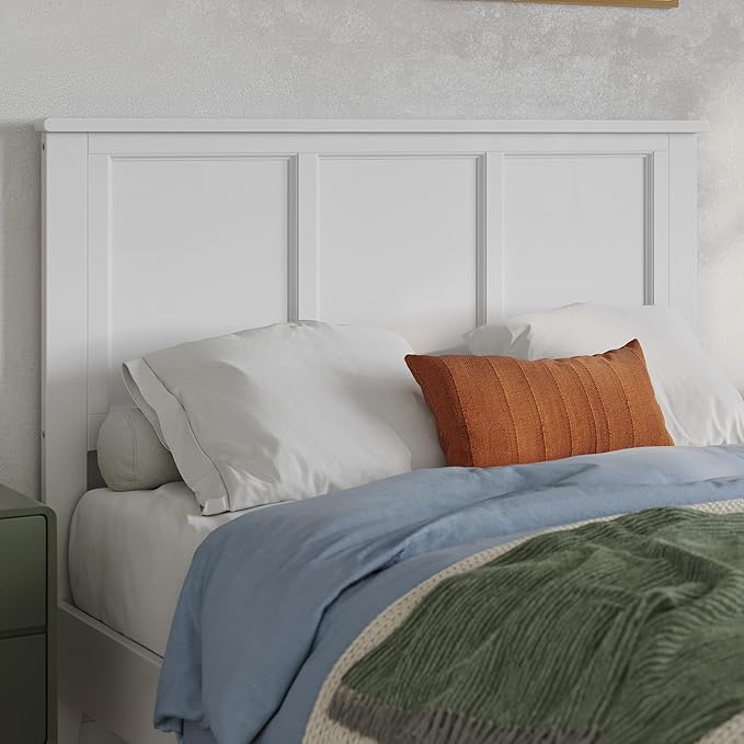 AFI, Madison Full Solid Wood Panel Headboard with Attachable Charger, White