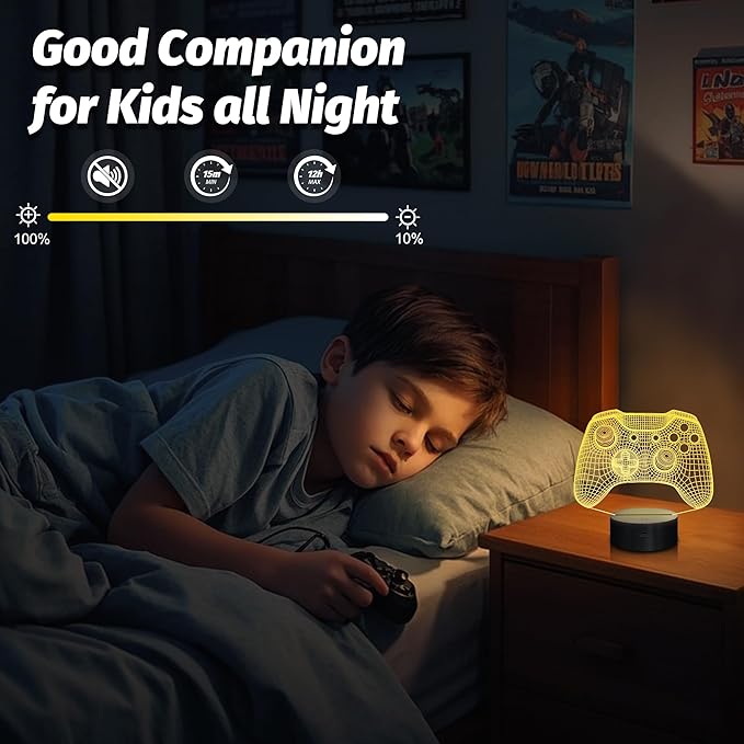Attivolife Gamepad 3D Illusion Lamp, Controller Night Light with Remote Control + Timer 16 Color Changing Desk Lamp Kids Gamer Room Decor Plug in Best Cool Festival Birthday Gift for Boy Men