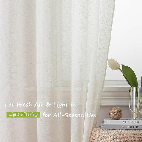 Aiyufeng Linen Sheer Curtains 63 Inch Length 2 Panels for Living Room, Farmhouse Light Filtering Voile Linen Drapes for Bedroom, Patio, Sliding Door, Each 40" W x 63" L