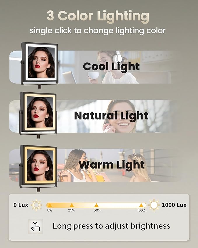 Rechargeable Wall Mounted Makeup Mirror with Lights, 4000mAh Double Sided 1X/10X Magnifying Vanity Mirror with 3 Color Lights, Touch Dimmable, 360° Extension Foldable Arm(Oil Rubbed Bronze