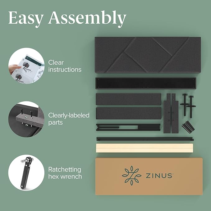 ZINUS Judy Upholstered Platform Bed Frame, Mattress Foundation, Wood Slat Support, No Box Spring Needed, Eco Friendly WonderBox (TM), Easy Assembly, Dark Grey, Full