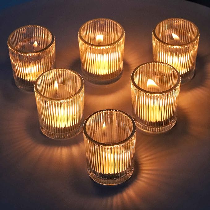 VOHO 24pcs Clear Candle Holder Wedding Centerpieces for Tables, Votive Candle Holders for Votive & Tea Lights Candles, Clear Glass Tealight Candle Holder for Halloween