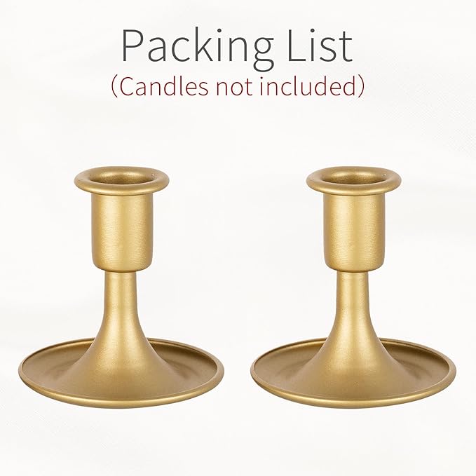 Gold Taper Candle Holder Vintage: Small Candle Sticks Holder Decor Brass Candlestick Holders for Home Dinning Table Wedding Centerpiece Holiday Party Chrismas Mantel Set of 2