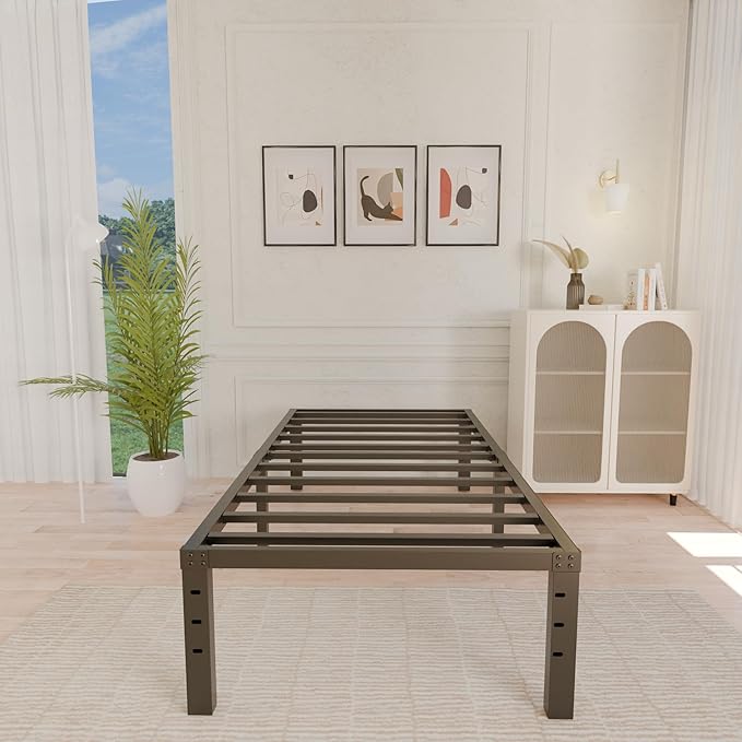 ALDRICH Metal Twin Bed Frame - 16 Inch Tall Black Basic Steel Slats Platform, Easy Assembly Heavy Duty Noise Free Bedframes, No Box Spring Needed