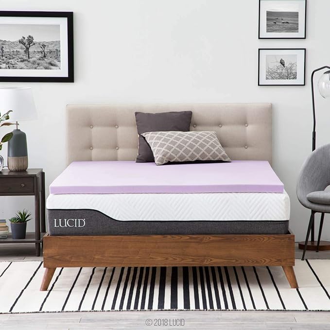 LUCID 2 Inch Lavender Infused Memory Foam Mattress Topper, Full Size – Ventilated Design – Pressure Relieving Bed Topper - Mattress Pad – CertiPur Certified