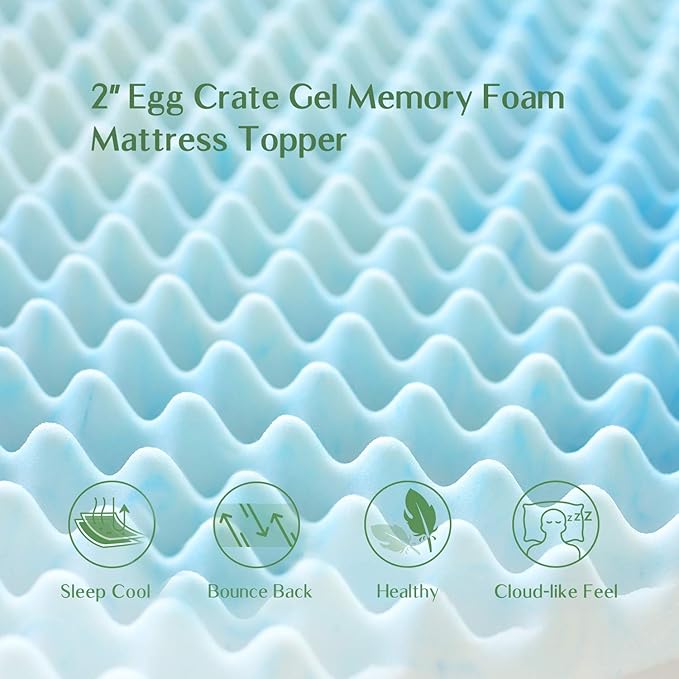 Novilla 2 Inch Gel Memory Foam Mattress Topper for Cool Fresh Sleep & Pressure Relieving, Soft Twin Mattress Topper with Breathable Bamboo Cover,Twin Size, Yozora